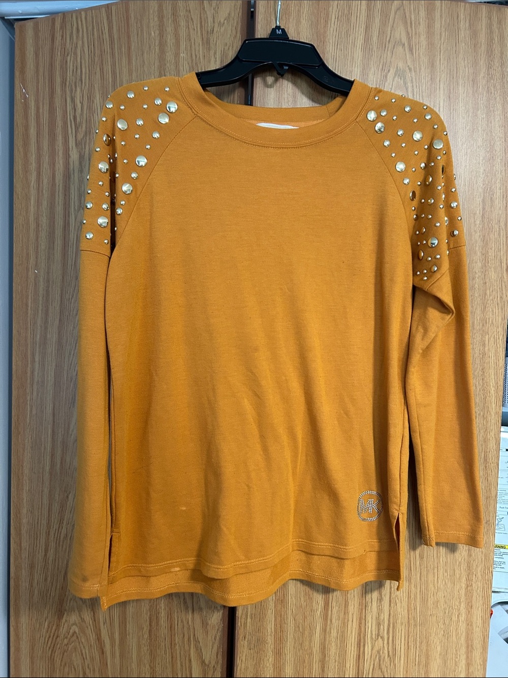 MICHAEL Michael Kors Mustard Long Sleeve Studded Shoulder Tee